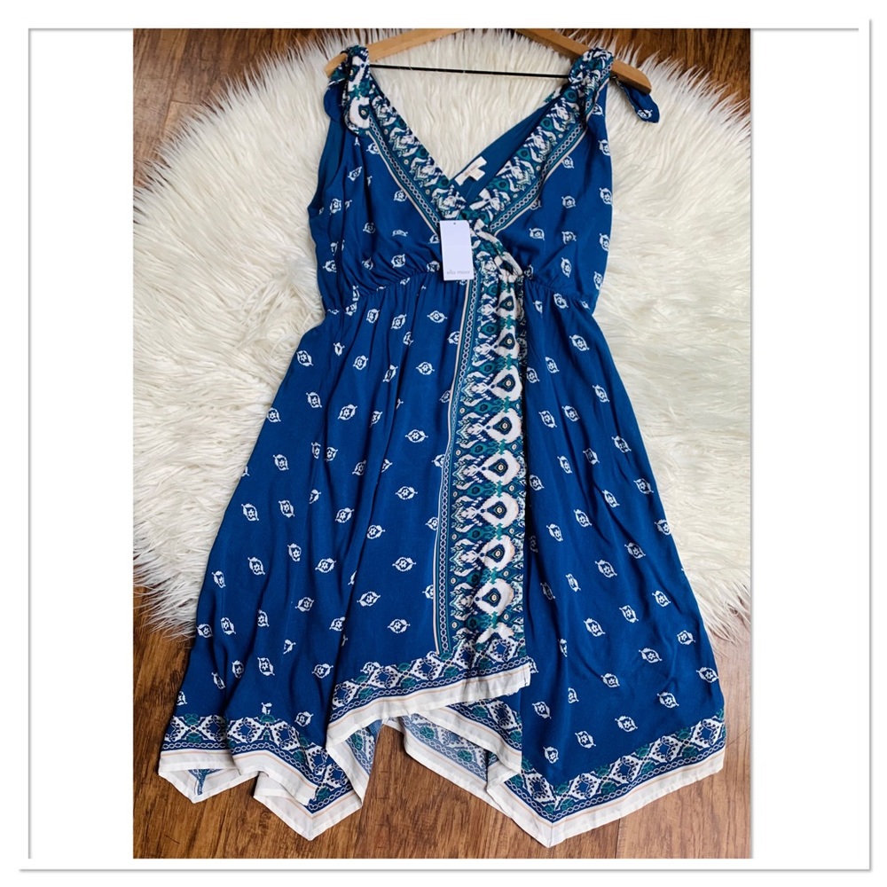 NWT Ella Moss Faux Wrap Dress Blue Turquoise Boho Size Large